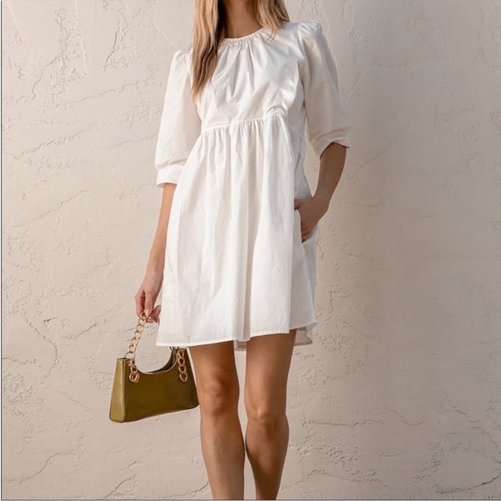 New Lulus White Cotton Babydoll Dress, Size Large